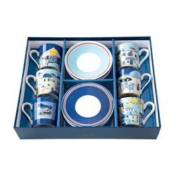 סט 6 כוסות אספרסו + תחתית פורצלן SEA DREAMS בקופסת מתנה
