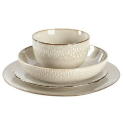 סט צלחות קרם MATISSE עם חישוקים כהים וזיגוג יפה 16 חלקים (4 סועדים)