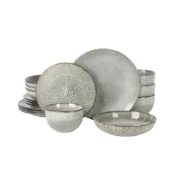 סט צלחות אפור MATISSE עם חישוקים כהים וזיגוג יפה 16 חלקים (4 סועדים)