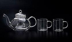 מארז - קנקן תה זוגי 750 מ"ל עם מסננת זכוכית לחליטות + 2 כוסות 180 מ"ל BURMA