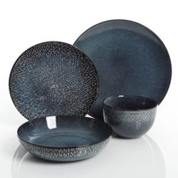 סט צלחות כחול MATISSE עם חישוקים כהים וזיגוג יפה 16 חלקים (4 סועדים)