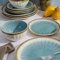 GE MAYFAIR BAY סט צלחות תכלת חום סט לארבעה סועדים