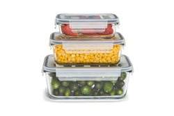 קופסת אחסון מלבניות סט (3) חלק זכוכית מכסה פלסטיק סולתם