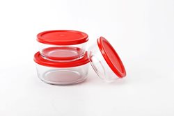 קופסת אחסון עגולות סט ׁ3ׂ חלק זכוכית מכסה פלסטיק אדום סולתם