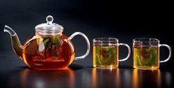 מארז - קנקן תה זוגי 750 מ"ל עם מסננת זכוכית לחליטות + 2 כוסות 180 מ"ל BURMA