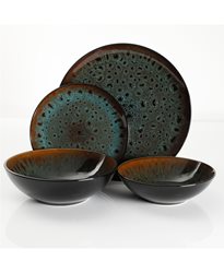 KYOTO TEAL סט צלחות טורקיז 16 חלקים (4 סועדים) מוסיף אלגנטיות אומנותית לשולחן האוכל שלך