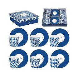סט 6 כוסות אספרסו+תחתית geometric blue בקופסת מתנה